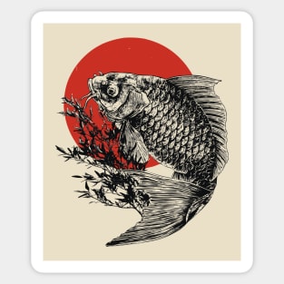 Koi Fish with Bamboo and Rising Sun Sticker